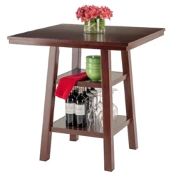 Orlando Square High Table With 2 Shelves Wood/Walnut - Winsome