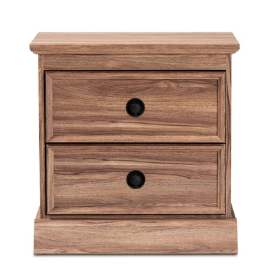 Ryker Oak Finished 2 Drawer Wood Nightstand Brown - Baxton Studio 6 Ryker Oak Finished 2 Drawer Wood Nightstand Brown - Baxton Studio - Image 6