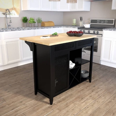 Ultom Expandable Freestanding Kitchen Island Black/Natural - Aiden Lane 3 Ultom Expandable Freestanding Kitchen Island Black/Natural - Aiden Lane - Image 3