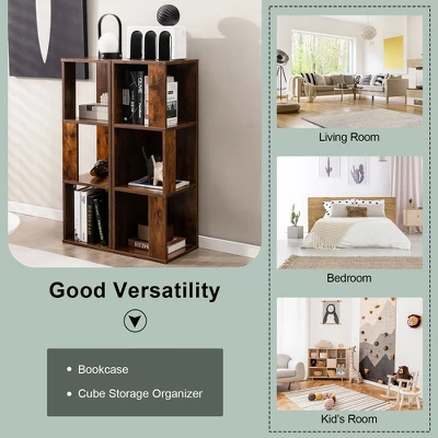 Costway 2 PCS 3-tier Wood Bookshelf Display Storage Rack For Small Spaces White/Rustic Brown 7 Costway 2 PCS 3-tier Wood Bookshelf Display Storage Rack For Small Spaces White/Rustic Brown - Image 7