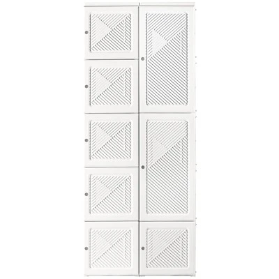 HOMCOM Portable Wardrobe Closet, Folding Bedroom Armoire, Clothes Storage Organizer With Cube Compartments, Hanging Rod, Magnet Doors, White 3 HOMCOM Portable Wardrobe Closet, Folding Bedroom Armoire, Clothes Storage Organizer With Cube Compartments, Hanging Rod, Magnet Doors, White - Image 3