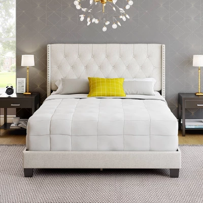 Maya Wingback Button Tufted Linen Upholstered Platform Bed With Nailhead Trim - Eco Dream 5 Maya Wingback Button Tufted Linen Upholstered Platform Bed With Nailhead Trim - Eco Dream - Image 5