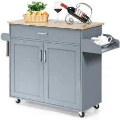 Costway Rolling Kitchen Island Cart Storage Cabinet W/ Towel & Spice Rack WhiteBlackCherryGray -Furniture Haven Shop GUEST 021b64d7 1de8 4f8d 8da6 85354553ccb0