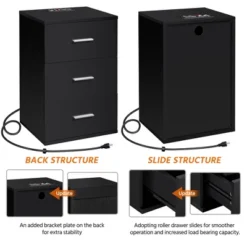 Yaheetech Tall Bedside Table End Table With Charging Station, Black -Furniture Haven Shop GUEST 02594a06 4804 47c7 9ffd 90b222f87ba7