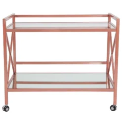 Merrick Lane Rolling Bar Cart Contemporary Kitchen Serving Cart With Mirrored Bottom Shelf And Crisscross Rose Gold Metal Frame -Furniture Haven Shop GUEST 040f51c7 a1b1 44fb bfd0 bf683d029024