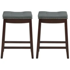 Costway Set Of 2 Nailhead Saddle Bar Stools 24'' Counter Stools Brown/White With Grey Cushion 12 Costway Set Of 2 Nailhead Saddle Bar Stools 24'' Counter Stools Brown/White With Grey Cushion -Furniture Haven Shop GUEST 0457d698 dae3 45b3 aef6 b52fbab97a5d