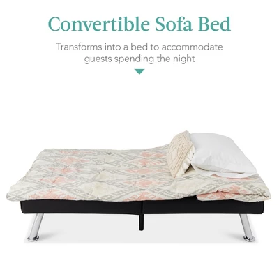 Best Choice Products Modern Faux Leather Convertible Futon Sofa W/ Removable Armrests, Metal Legs, 2 Cupholders 3 Best Choice Products Modern Faux Leather Convertible Futon Sofa W/ Removable Armrests, Metal Legs, 2 Cupholders - Image 3