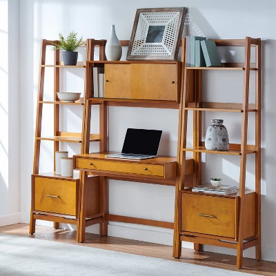 3pc Landon Desk And Bookcases Set Acorn - Crosley 1 3pc Landon Desk And Bookcases Set Acorn - Crosley