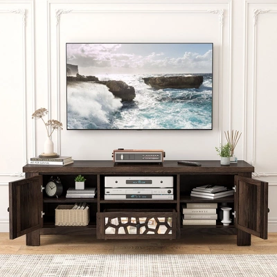 Tangkula 55" Retro TV Stand Media Entertainment Center W/ Mirror Doors & Drawer Brown 2 Tangkula 55" Retro TV Stand Media Entertainment Center W/ Mirror Doors & Drawer Brown - Image 2
