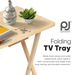 PJ Wood Lightweight Rectangle Folding TV Snack Tray Tables With Compact Storage Rack, Solid Wood Construction, Natural, (2 Piece Set) -Furniture Haven Shop GUEST 05c2d050 694e 4aa8 af00 aac5db050bfd