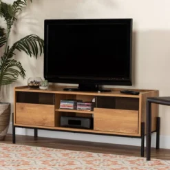 Tasman Wood And Metal 2 Door TV Stand For TVs Up To 45" Natural Brown/Black - Baxton Studio 15 Tasman Wood And Metal 2 Door TV Stand For TVs Up To 45" Natural Brown/Black - Baxton Studio -Furniture Haven Shop GUEST 05f26784 58c3 408d 9dff 136b334b46dd