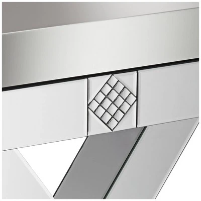 Studio 55D Modern Mirrored Rectangular Console Table 46 1/2" X 13" Silver Glass Mosaic X-Frame For Living Room Home House Entryway 2 Studio 55D Modern Mirrored Rectangular Console Table 46 1/2" X 13" Silver Glass Mosaic X-Frame For Living Room Home House Entryway - Image 2