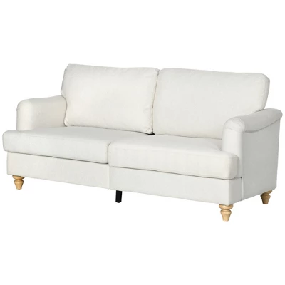 HOMCOM 3-Seater Sofa Couch, 71" Modern Linen Fabric Sofa With Rubber Wood Legs And Slatted Frame For Living Room, Bedroom And Apartment, Cream White 3 HOMCOM 3-Seater Sofa Couch, 71" Modern Linen Fabric Sofa With Rubber Wood Legs And Slatted Frame For Living Room, Bedroom And Apartment, Cream White - Image 3