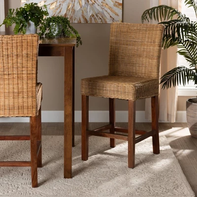 Racquel Natural Rattan And Mahogany Wood Counter Height Barstool Walnut Brown - Bali & Pari 2 Racquel Natural Rattan And Mahogany Wood Counter Height Barstool Walnut Brown - Bali & Pari - Image 2