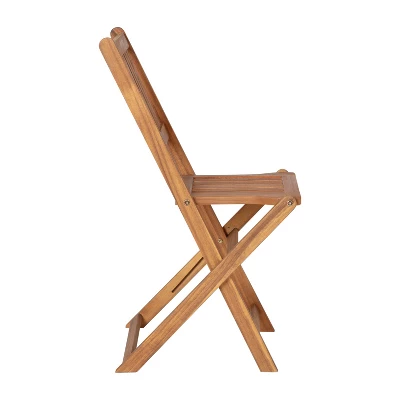 Merrick Lane Three Piece Solid Acacia Wood Folding Patio Bistro Set With Lightweight Round Table And Two Chairs, Natural 2 Merrick Lane Three Piece Solid Acacia Wood Folding Patio Bistro Set With Lightweight Round Table And Two Chairs, Natural - Image 2