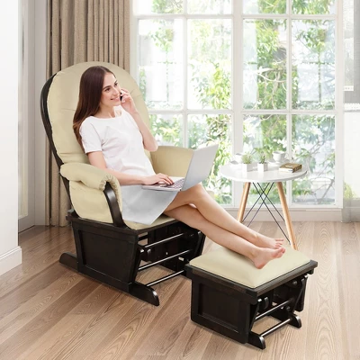 Costway Baby Nursery Relax Rocker Rocking Chair Glider &Ottoman Set W/Cushion Light Grey BeigeDark Grey 2 Costway Baby Nursery Relax Rocker Rocking Chair Glider &Ottoman Set W/Cushion Light Grey BeigeDark Grey - Image 2