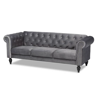 Emma Velvet Upholstered Button Tufted Chesterfield Sofa - Baxton Studio 9 Emma Velvet Upholstered Button Tufted Chesterfield Sofa - Baxton Studio - Image 9