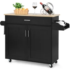 Costway Rolling Kitchen Island Cart Storage Cabinet W/ Towel & Spice Rack WhiteBlackCherryGray -Furniture Haven Shop GUEST 090feffd d272 412d 87d4 04caeb205a8a