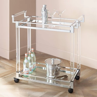 Studio 55D Rossi 32 3/4" Wide Clear Acrylic And Chrome Rolling Serving Bar Cart 1 Studio 55D Rossi 32 3/4" Wide Clear Acrylic And Chrome Rolling Serving Bar Cart
