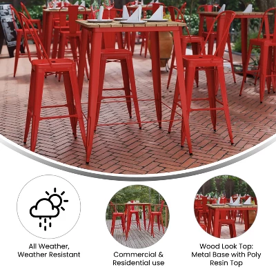 Flash Furniture Declan Commercial Indoor/Outdoor Bar Top Table, 31.5" Square All Weather Poly Resin Top With Steel Base 4 Flash Furniture Declan Commercial Indoor/Outdoor Bar Top Table, 31.5" Square All Weather Poly Resin Top With Steel Base - Image 4