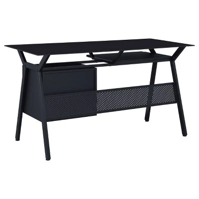 Weaving 2 Drawer Glass Top Computer Desk With Keyboard Tray Black - Coaster 5 Weaving 2 Drawer Glass Top Computer Desk With Keyboard Tray Black - Coaster - Image 5