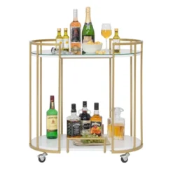 Pavillion 2 Tier Oval Bar Serving Cart Shelves With Glass Mirror Gold - Studio Designs -Furniture Haven Shop GUEST 09e11d68 c26c 46b9 9177 875990dac7f3