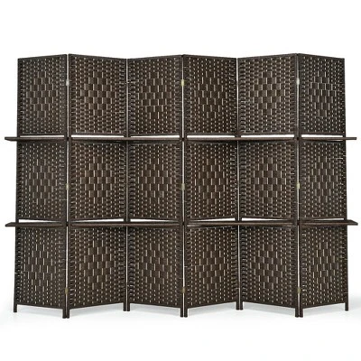 Costway 6 Panel Folding Room Divider 6Ft Weave Fiber Screen W/ 2 Display Shelves 10 Costway 6 Panel Folding Room Divider 6Ft Weave Fiber Screen W/ 2 Display Shelves - Image 10