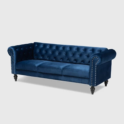 Emma Velvet Upholstered Button Tufted Chesterfield Sofa - Baxton Studio 10 Emma Velvet Upholstered Button Tufted Chesterfield Sofa - Baxton Studio - Image 10