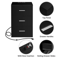 Yaheetech Tall Bedside Table End Table With Charging Station, Black -Furniture Haven Shop GUEST 0cf03c4c 1c3a 4e0d bd82 af37e1b8d753