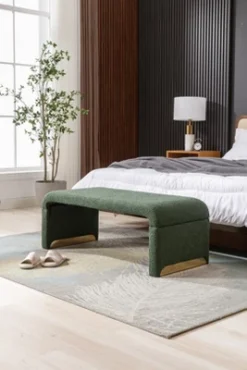 Lily 43.31" Faux Shearling Fabric Look Upholstered Waterfall Bench With Gold Metal Legs-Maison Boucle -Furniture Haven Shop GUEST 0dc4fd37 be0a 4cfb 9544 4daf1c30db2d