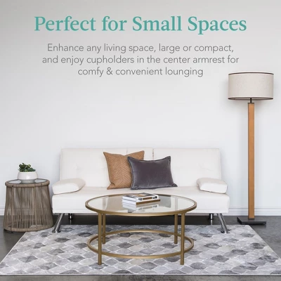 Best Choice Products Modern Faux Leather Convertible Futon Sofa W/ Removable Armrests, Metal Legs, 2 Cupholders - White 5 Best Choice Products Modern Faux Leather Convertible Futon Sofa W/ Removable Armrests, Metal Legs, 2 Cupholders - White - Image 5