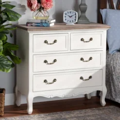 Amalie 4 Drawer Accent Dresser White/Oak - Baxton Studio -Furniture Haven Shop GUEST 10038e36 ff1a 4210 a38a 1a183f0bcce9