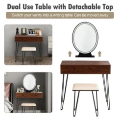 Costway Vanity Makeup Dressing Table W/ 3 Lighting Modes Mirror Touch Switch RusticCoffee -Furniture Haven Shop GUEST 1011b8cb 3d80 4bb0 9ce8 7a9270bb9ee1