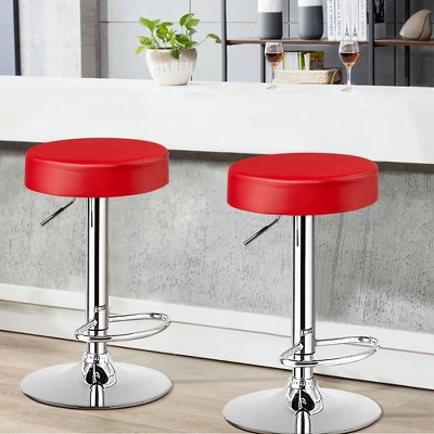 Costway 1 PC Round Bar Stool Adjustable Swivel Pub Chair U Leather With Footrest White Black Red 1 Costway 1 PC Round Bar Stool Adjustable Swivel Pub Chair U Leather With Footrest White Black Red