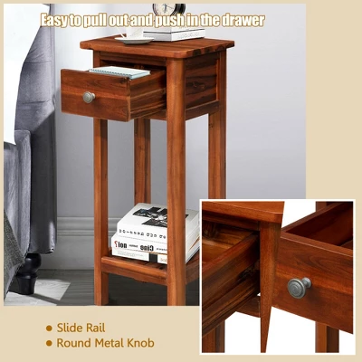 Costway 2PCS 2 Tier End Bedside Sofa Side Table With Drawer Shelf Acacia Wood Nightstand 6 Costway 2PCS 2 Tier End Bedside Sofa Side Table With Drawer Shelf Acacia Wood Nightstand - Image 6