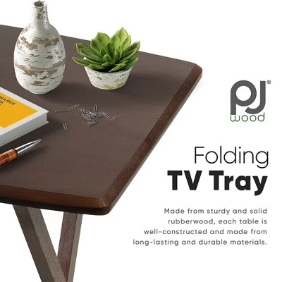 PJ Wood 19.09 X 14.57 X 26.00 Inch Folding TV Tray Tables With Compact Storage Rack, Solid Wood Construction, Walnut Brown Finish, 5 Piece Set 2 PJ Wood 19.09 X 14.57 X 26.00 Inch Folding TV Tray Tables With Compact Storage Rack, Solid Wood Construction, Walnut Brown Finish, 5 Piece Set - Image 2