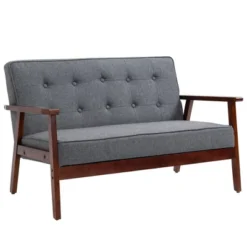 HOMCOM Modern Upholstered 2-Seat Loveseat Sofa With Linen-Touch Fabric And Rubberwood Legs, Gray -Furniture Haven Shop GUEST 1224d91d 8272 4380 8e68 4bce79fbbc0b