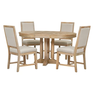 5-Piece Dining Set With Extendable Round Table And 4 Upholstered Chairs - ModernLuxe 6 5-Piece Dining Set With Extendable Round Table And 4 Upholstered Chairs - ModernLuxe - Image 6