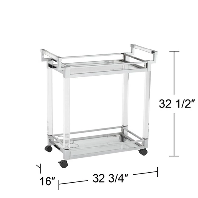 Studio 55D Rossi 32 3/4" Wide Clear Acrylic And Chrome Rolling Serving Bar Cart 6 Studio 55D Rossi 32 3/4" Wide Clear Acrylic And Chrome Rolling Serving Bar Cart - Image 6