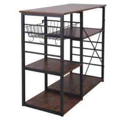 Wood And Metal Bakers Rack With 4 Shelves And Wire Basket Brown/Black - Benzara 10 Wood And Metal Bakers Rack With 4 Shelves And Wire Basket Brown/Black - Benzara -Furniture Haven Shop GUEST 138c4590 ba20 4879 86fe 3e614f8a6f0d