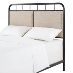 Queen Rathbone Nailhead Trim Upholstered Metal Bed Black/Oatmeal - Inspire Q -Furniture Haven Shop GUEST 13be09f1 cae2 4c2a b534 4e86e6cd0ce2