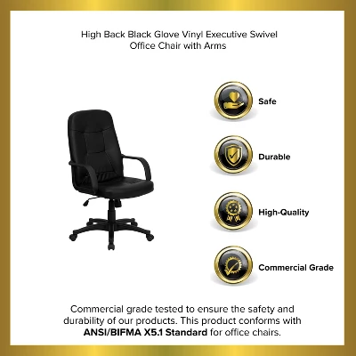Emma And Oliver High Back Black Glove Vinyl Executive Swivel Office Chair With Arms 10 Emma And Oliver High Back Black Glove Vinyl Executive Swivel Office Chair With Arms - Image 10