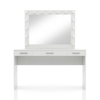 2pc Grayde 3 Drawer Vanity Table And Mirror Set With Bulbs And USB Ports Luminous White - MiBasics 4 2pc Grayde 3 Drawer Vanity Table And Mirror Set With Bulbs And USB Ports Luminous White - MiBasics - Image 4
