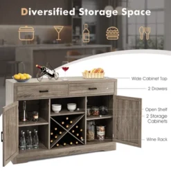 Costway Kitchen Storage Buffet Cabinet Farmhouse Wooden Sideboard W/2 Drawer & Wine Rack -Furniture Haven Shop GUEST 152849ba fb57 49b6 bdef 73032ea4825f