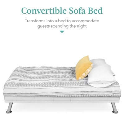 Best Choice Products Modern Faux Leather Convertible Futon Sofa W/ Removable Armrests, Metal Legs, 2 Cupholders - White 3 Best Choice Products Modern Faux Leather Convertible Futon Sofa W/ Removable Armrests, Metal Legs, 2 Cupholders - White - Image 3