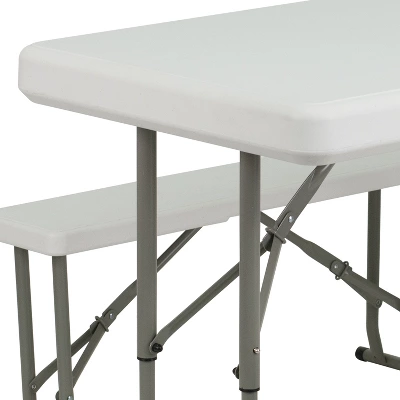 Emma And Oliver 3 Piece Portable Plastic Folding Bench And Table Set 5 Emma And Oliver 3 Piece Portable Plastic Folding Bench And Table Set - Image 5