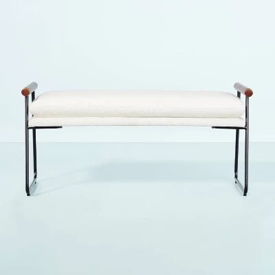 Cushioned Metal & Wood Bench - Cream/Black - Hearth & Hand™ With Magnolia 2 Cushioned Metal & Wood Bench - Cream/Black - Hearth & Hand™ With Magnolia - Image 2