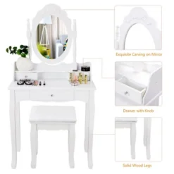 Costway White Vanity Wood Makeup Dressing Table Stool 3 Drawer 12 Costway White Vanity Wood Makeup Dressing Table Stool 3 Drawer -Furniture Haven Shop GUEST 16ba33db e01c 4f6a a283 1e622ddcf779