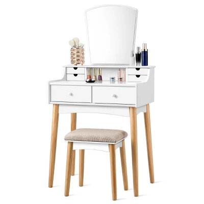 Costway Vanity Table 6 Dressing Table Cushioned Stool Makeup Table 9 Costway Vanity Table 6 Dressing Table Cushioned Stool Makeup Table - Image 9