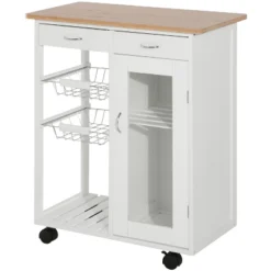 HOMCOM 28" Rolling Kitchen Trolley Serving Cart Storage Cabinet Bamboo Top With Wire Basket & Door Cabinet & Drawers, White 8 HOMCOM 28" Rolling Kitchen Trolley Serving Cart Storage Cabinet Bamboo Top With Wire Basket & Door Cabinet & Drawers, White -Furniture Haven Shop GUEST 17c15a63 df11 48e0 b9f3 3766df50ed89
